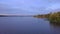 Aerial view, panning down over the Thousand Island river