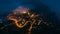 Aerial view of panorama landscape at the hill town in Sapa city, Vietnam at night and sunset, mountain view in the clouds