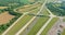 Aerial view panorama of original the historic Route 66 road in the countryside across Clinton Oklahoma