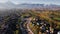 Aerial view panorama of river and mountains in Almaty