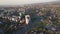 Aerial view panorama of road and cityscape in Almaty