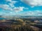 Aerial view panorama of Voronezh city, Russia from above at sunset