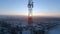 Aerial view panoramic landscape of cell towers at dawn in winter.