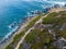 Aerial view of the panoramic path that leads to the bloody islands. Corsica, France