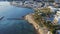 Aerial view of Paphos town in Cyprus. Paphos embankment or coastline with sea and hotels on seaside. Mediterranean