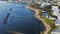 Aerial view of Paphos town in Cyprus. Paphos embankment or coastline with sea and hotels on seaside. Mediterranean