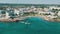 Aerial view of paradise beach with hotels. Cyprus aerial view.