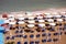 Aerial view of parasols and beachline in Marotta. For travel and holiday concepts