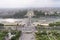 Aerial view of Paris from Eiffel Tower. Seine river and city buildings