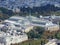 Aerial view of Paris the Grand Palais, Petit Palais and Madelaine church with tourist boats on Seine river