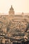 Aerial view of Paris with the imposing cupola of the Pantheon