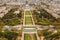 Aerial view of the park the Champ de Mars where people walk