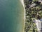 Aerial view of a park facing Garda Lake in Sirmione, Lombardy, Italy