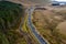 Aerial view of parked cars and congestion at Pen-y-Fan in the Brecon Beacons National Park in Wales, UK