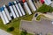 Aerial view of parking lot with trucks on transportation of truck rest area dock