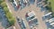 Aerial view of parking lot with trucks on transportation of truck rest area dock