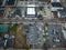 Aerial view of parking lots on the streets of Fort Lee, New Jersey at cloudy sunset