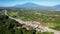 Aerial view of Parking space provided in the rest area of Pendopo 456 Salatiga. Semarang, Indonesia, August 26, 2022