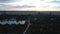 Aerial view of Parque El Retiro in Madrid, Spain at a golden hour sunrise