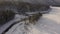 Aerial view of partly frozen Katun river in winter