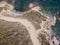 Aerial view of the path of customs officers, vegetation and Mediterranean bush, Corsica, France. Sentier du Douanier