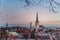 Aerial view from Patkuli viewing platform of Tallinn Old Town in a beautiful winter evening, Estonia.