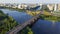 Aerial view of the Paton bridge in Kyiv, the capital of Ukraine. Kyiv panorama cityscape