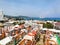 Aerial view of Patong beach, Phuket island and sea, urban city with blue sky. Andaman sea, Thailand