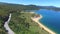 Aerial view of paved road passing artificial lake of Peruca, Croatia