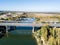 Aerial view of Peacekeepers bridge over Dniester river in Bendery (Bender), unrecognised Transnistria republic.