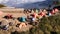 Aerial view of the peak of Mount Andong in Magelang in the morning. You can see climbers camping at the top