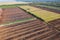 Aerial view of peat harvesting field. Peat extraction