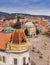 Aerial view of Pecs, Hungary with colorful rooftop