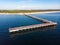 Aerial view pedestrians walking on Palanga pier bridge - famous landmark in summer