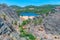 Aerial view of Penha Garcia water reservoir in Portugal