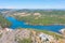 Aerial view of Penha Garcia water reservoir in Portugal