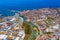 Aerial view of Peniche with the fortress, Peniche peninsula, Portugal. Peniche city buildings at Atlantic ocean coast, Portugal