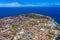 Aerial view of Peniche with the fortress, Peniche peninsula, Portugal. Peniche city buildings at Atlantic ocean coast, Portugal