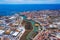 Aerial view of Peniche with the fortress, Peniche peninsula, Portugal. Peniche city buildings at Atlantic ocean coast, Portugal