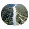 an aerial view of people kayaking in the river.