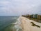 Aerial view of Perdido Key beach in Pensacola, Florida during an overcast stormy day