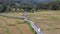 Aerial view of person walking Bamboo Bridge in Pai Thailand Chiang Mai Province