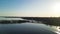 Aerial view of Perth skyline at sunset from Swan River