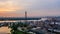 Aerial view petrochemical industrial oil refinery at sunset with