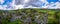 Aerial view of Peveril Castle ruins in Castleton in Peak District, England