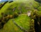 Aerial view of Peveril Castle ruins in Castleton in Peak District, England