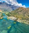 Aerial view, photo, scene, Mountain and river valley near the airport Queenstown Otago, New Zealand