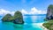 Aerial view Phra Nang Cave Beach with traditional long tail boat on Ao Phra Nang Beach, Railay Bay, Krabi, Thailand