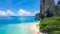 Aerial view Phra Nang Cave Beach with traditional long tail boat on Ao Phra Nang Beach, Railay Bay, Krabi, Thailand