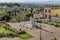 Aerial view of the Piazza Vittorio Emanuele II square in the historic center of Cerreto Guidi, Florence, Italy